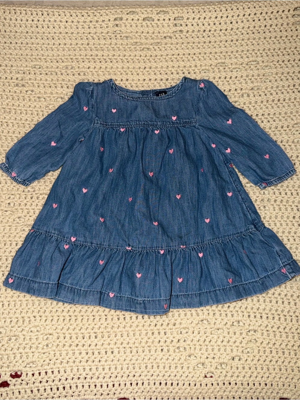 Baby Gap Denim Embroidered Heart Tunic Dress | 12-18 Months
